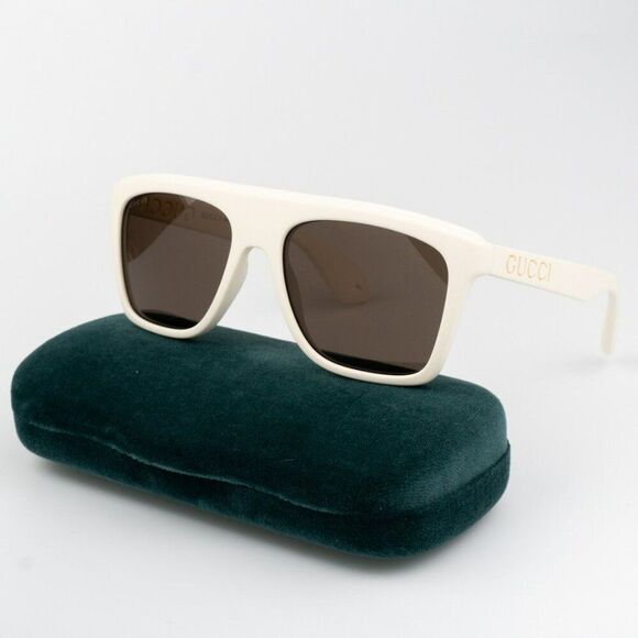 NEW Gucci GG1570S 003 Matte White Brown Unisex Pilot Sunglasses GG 1570S - Picture 1 of 9